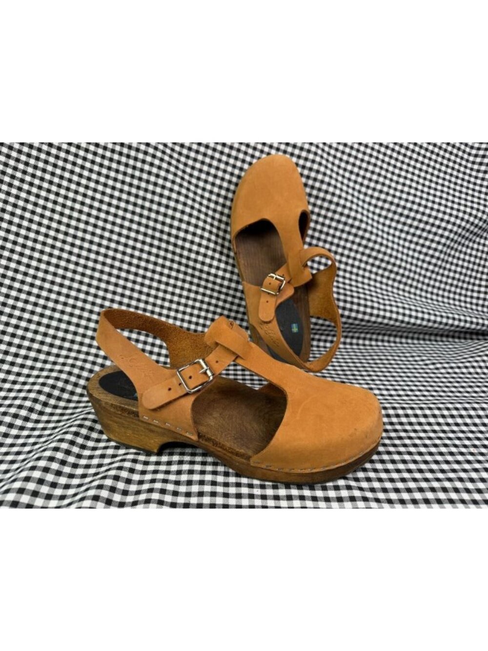 Lotta From Stockholm Mary Jane T Strap Clogs Women EU 41 Tan Leather Wood